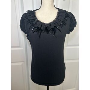 Silver Chain Feather Beaded Bow Sleeve‎ Black Top Forever 21 Large Whimsigoth